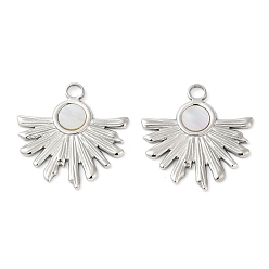 Нержавеющая Сталь Цвет 304 подвески из натуральной белой ракушки из нержавеющей стали, , цвет нержавеющей стали, 26x26x2 мм, отверстие : 3 мм