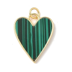 Морско-зеленый Подвески латуни cmолы, сердце, с целью перехода в кольце, без свинца и без кадмия, долговечный, настоящий, стойки покрытие, реальный 18 k позолоченный, цвета морской волны, 21.5x17x2.5 мм