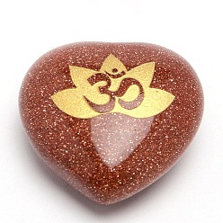 Goldstone Carved Lotus Yoga Pattern Goldstone Heart Love Stone, Pocket Palm Stone for Reiki Balancing, Home Display Decorations, 30x30mm