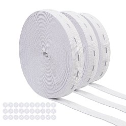 Белый Плоский эластичный шнур / ленты с петли, швейные принадлежности для одежды, смолой кнопки, белые, 15 мм, 30м / комплект