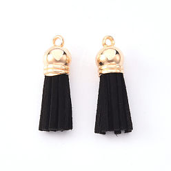 Black Faux Suede Tassel Pendant Decorations, with CCB Plastic Cord Ends, Light Gold, Black, 33~35x10mm, Hole: 2.5mm