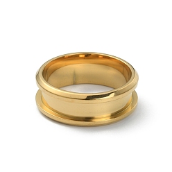 Golden 201 Stainless Steel Grooved Finger Ring Settings, Ring Core Blank, for Inlay Ring Jewelry Making, Golden, Inner Diameter: 19mm