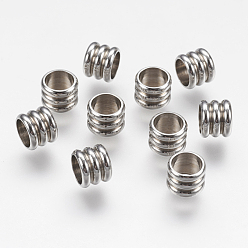Stainless Steel Color 202 Stainless Steel Beads, Grooved Column, Stainless Steel Color, 7x5.5mm, Hole: 5mm