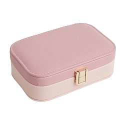 Pink Imitation Leather Box, with Mirror, Jewelry Organizer, for Necklaces, Rings, Earrings and Pendants, Rectangle, Pink, 15x10x4.5cm