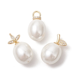 Золотой Подвески из латуни с микропаве из кубического циркония и жемчугом из раковин., овальные амулеты, золотые, 23~26x13~14x13 мм, отверстие : 3.5~5x2~3.5 мм, 3 стили, 1 шт / стиль, 3 шт