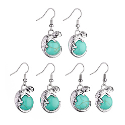 Synthetic Turquoise Synthetic Green Turquoise Chameleon Dangle Earrings with Crystal Rhinestone, Platinum Brass Jewelry for Women, 39mm, Pin: 0.7mm