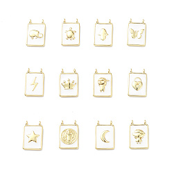 Mixed Shapes Rack Plating Brass Connector Charms, Rectangle Links with White Enamel, Lead Free & Cadmium Free, Long-Lasting Plated, Real 18K Gold Plated, Mixed Shapes, 18x11.5x2mm, Hole: 1.5mm