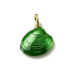 Зеленый Подвески в форме ракушки из латуни и эмали, реальный 18 k позолоченный, без свинца и без кадмия, долговечный, стойки покрытие, зелёные, 14x13.5x4.5 мм, отверстие : 3.5 мм