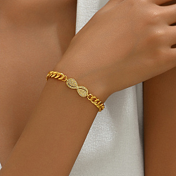 Золотой Латунные микропаве прозрачные кубические цирконии бант кубинские звенья цепи женские повседневные браслеты, золотые, 8-1/4 дюйм (21 см)