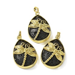 Лавовый камень Подвески из натуральной лавы, с фурнитурой латунной золотого тона, без свинца и без кадмия, слезинка с подвесками в виде стрекоз, 40~40.5x26~26.5x8.5~9.5 мм, отверстие : 7~8x4.5~5 мм