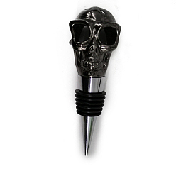Gunmetal Zinc Alloy Wine Bottle Stoppers, with Silicone, for Winebottle, Skull Head, Gunmetal, 107x42x35mm