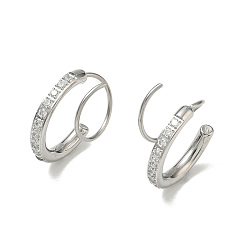 Stainless Steel Color 304 Stainless Steel Rhinestone Stud Earrings, Half Hoop Earrings, Stainless Steel Color, 16x2.5mm