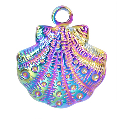 Rainbow Color Stainless Steel Pendants,  Shell Charms, Rainbow Color, 18x16mm