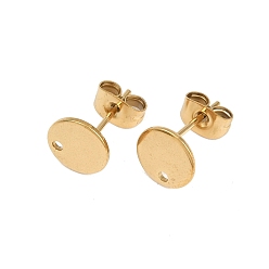 Золотой Ионное покрытие (ip) 304 детали серьги-гвоздики из нержавеющей стали, с петлей и плоской пластиной, плоско-круглые, золотые, 8x0.8 мм, отверстие : 1 мм, штифты : 0.8 мм