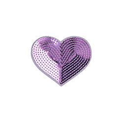Purple Computerized Embroidery Cloth Iron on/Sew on Patches, Costume Accessories, Paillette Appliques, Heart, Purple, 71x84mm