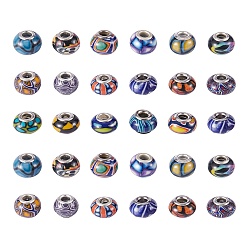 Mixed Color 34Pcs 17 Colors Handmade Polymer Clay European Beads, Large Hole Beads, Rondelle, Mixed Color, 13~16x8~11mm, Hole: 4.5~5mm, 2pcs/color