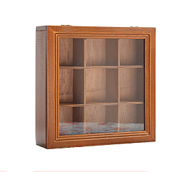 Coconut Brown 9 Grids Wooden Jewelry Storage Box, Chocolate Case with Clear Glass Window, Rectangle, Coconut Brown, 7x24x24cm