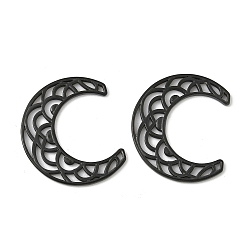 Черный Ионное покрытие (ip) 304 филигранные соединители из нержавеющей стали, луна, чёрные, 25x21.5x1.5 мм