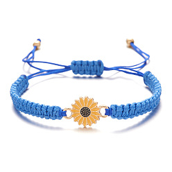 Blue Handmade Sunflower and Daisy Couple Bracelet, Fashionable Handcrafted Friendship Bracelet