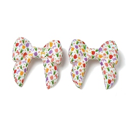 Coloré Perles de silicone à fleurs, perles focales, nœud papillon avec motif de tulipe et de nœud papillon, colorées, 38x40x13mm, Trou: 3mm