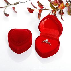 Red Valentine's Day Velvet Ring Storage Boxes, Heart Shaped Single Ring Gift Case, Red, 4.8x4.8x3.5cm