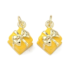 Желтый Латунь эмаль подвески, коробка подарка прелести, долговечный, стойки покрытие, без свинца и без кадмия, реальный 18 k позолоченный, желтые, 11.5x8.5x7 мм, Перейти кольцо: 5x0.8 мм, внутренний диаметр: 3.5 мм