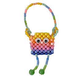 Разноцветный Изготовление сумки для хранения наушников из круглых бусин своими руками, цвет радуги мини женская сумочка вязание стартовые наборы, стиль с короткой ручкой, красочный, 7x7.5 см