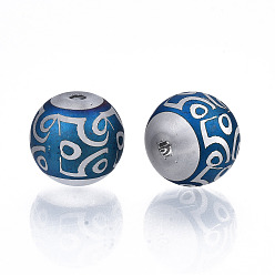 Blue Electroplate Glass Beads, Frosted, Round, Blue, 10mm, Hole: 1.5mm, about 200pcs/bag