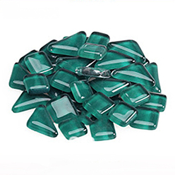 Teal Transparent Glass Cabochons, Mosaic Tiles, for Home Decoration or DIY Crafts, Triangle & Square, Teal, Square: 12x12x4mm, Triangle: 13x23x4.8mm, 640pcs/1000g