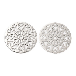 Platinum Long-Lasting Plated Brass Filigree Joiners, Etched Metal Embellishments, Flat Round with Flower, Platinum, 18x0.3mm, Hole: 1.5mm