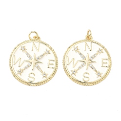 Белый Экологически чистые латунные подвески из прозрачной эмали с кубическим цирконием и микропаве, с целью перехода в кольце, долговечный, плоский круглый со звездами и буквами, реальный 18 k позолоченный, белые, 28x25x3 мм, Перейти кольцо: 5x0.8 мм, 3.5 мм внутренним диаметром