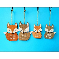 Mixed Color Wooden Hanging Signs, Room Door Signs, Creative Home Pendant Decoration, Fox with Word, Mixed Color, 120~160x90~120mm, 4pcs/set