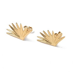 Real 18K Gold Plated Ion Plating(IP) 304 Stainless Steel Grass Stud Earrings for Women, Real 18K Gold Plated, 25x15mm, Pin: 0.7mm