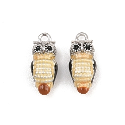 Coloré Laiton émail pendentifs, charmes hibou, colorées, 14x6x5mm, Trou: 1.4mm