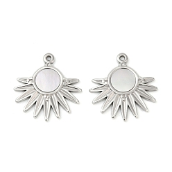 Нержавеющая Сталь Цвет 304 подвески из натуральной белой ракушки из нержавеющей стали, солнечные чары, цвет нержавеющей стали, 23.5x22x2 мм, отверстие : 1.2 мм