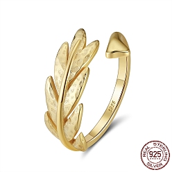 Real 14K Gold Plated 925 Sterling Silver Finger Rings, Feather Arrow Cuff Ring for Women, with S925 Stamp, Real 14K Gold Plated, US Size 6 3/4(17.1mm)