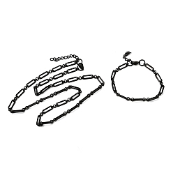 Черный 304 Наборы украшений из скрепок из нержавеющей стали: браслет и ожерелье., с карабин-лобстерами , ионное покрытие (ip), чёрные, 570 мм