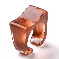 Saddle Brown Acrylic Curved Rectangle Open Cuff Ring for Women, Saddle Brown, US Size 7 1/4(17.5mm), 140Pcs/500g