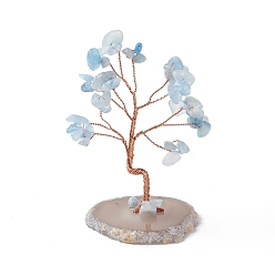 Аквамарин Натуральное украшение из аквамаринового дерева, Основа из кусочков агата, украшение фэн-шуй для богатства, удача, латунная проволока из розового золота, обернутая, 44~56x53~66x85~96 мм