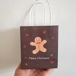 Gingerbread Man Christmas Theme Rectangle Paper Bags, with Handles, for Gift Shopping Bags, Gingerbread Man, 7.5x12.5x14.5cm