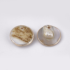 Seashell Color Keshi Shell Pearl Pendants, Flat Round, Seashell Color, 19~20x5~10mm, Hole: 1.2mm