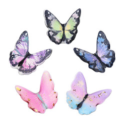 Mixed Color Transparent Epoxy Resin Cabochons, with Glitter Powder and Gold Foil, Butterfly, Mixed Color, 22~23x21.5~24.5x3~6mm