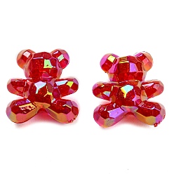 Red UV Plating Acrylic Faceted Beads, AB Color Plated, Iridescent Bear, Red, 18.5x17x12mm, Hole: 2.2mm