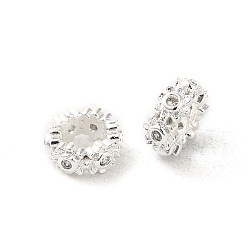 Прозрачный Стойки обшивки латунные бусины, с кубического циркония, долговечный, без свинца и без кадмия, кольца с цветком, прозрачные, 6x3 мм, отверстие : 3 мм