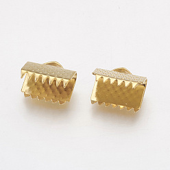 Золотой 304 концы обжимные ленты нержавеющие, прямоугольные, золотые, 9x10.5 мм, отверстие : 1x3 мм