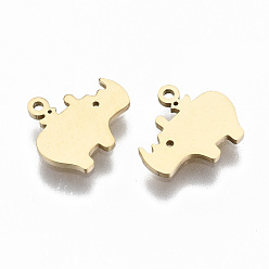 Real 14K Gold Plated 304 Stainless Steel Charms, Laser Cut, Rhinoceros, Real 14K Gold Plated, 7.5x8.5x1mm, Hole: 0.8mm