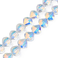 Clear AB Electroplate Transparent Glass Beads Strands, Faceted, Teardrop, Clear AB, 10.5x12x6.5mm, Hole: 1mm, about 60pcs/strand, 25.59 inch(65cm)
