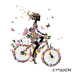 Bicycle Floral Theme Plastic Hot Melt Adhesive Heat Transfer Film, for Garment Accessories, Bicycle Pattern, 200x170mm
