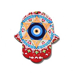 Evil Eye Opaque Acrylic Pendants, Hamsa Hand/Hand of Miriam Charm, Evil Eye Pattern, 52.5x43.5x2mm, Hole: 1.6mm