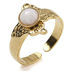 Белый Нефрит Натуральный белый нефрит палец кольца, бабочка 304 открытые манжетные кольца из нержавеющей стали с ионным покрытием (IP), реальный 18 k позолоченный, 13.5 мм, регулируемый